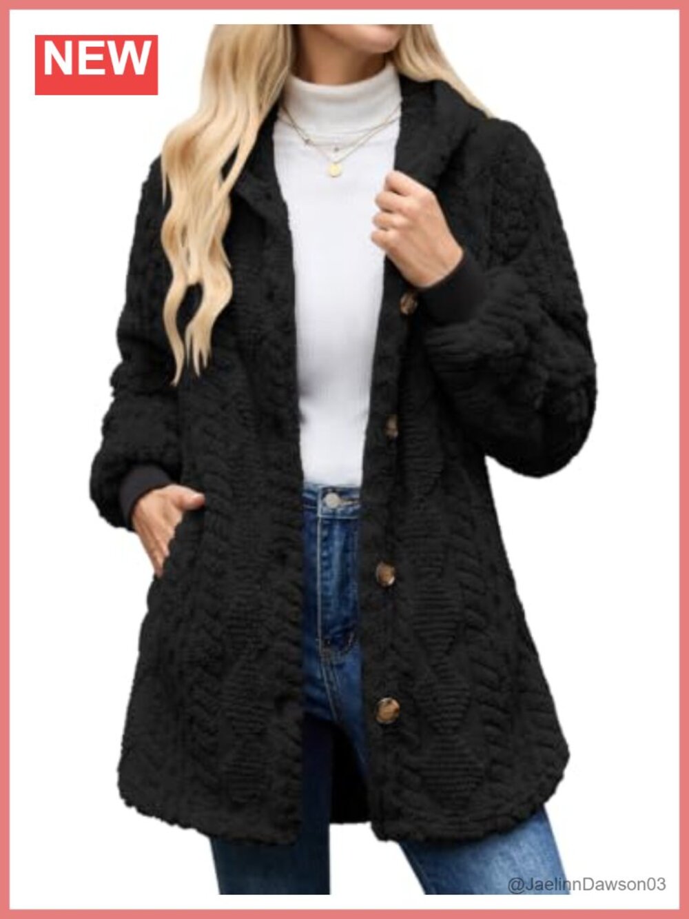 Women's Sherpa Fleece Jacket Hooded Button Down Warm Winter Coat